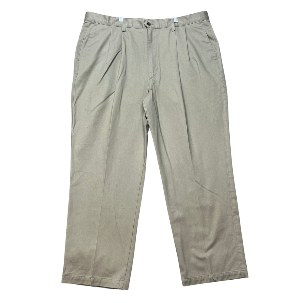 Dockers Classic Khakis Pants Men 40x29 Tan Pleated Straight Leg No Wrinkle Twill